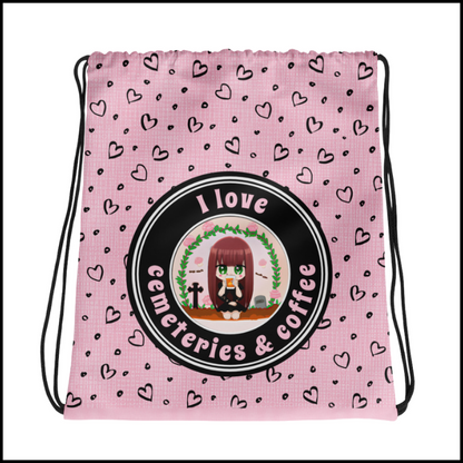 I Love Coffee & Cemeteries Drawstring Bag